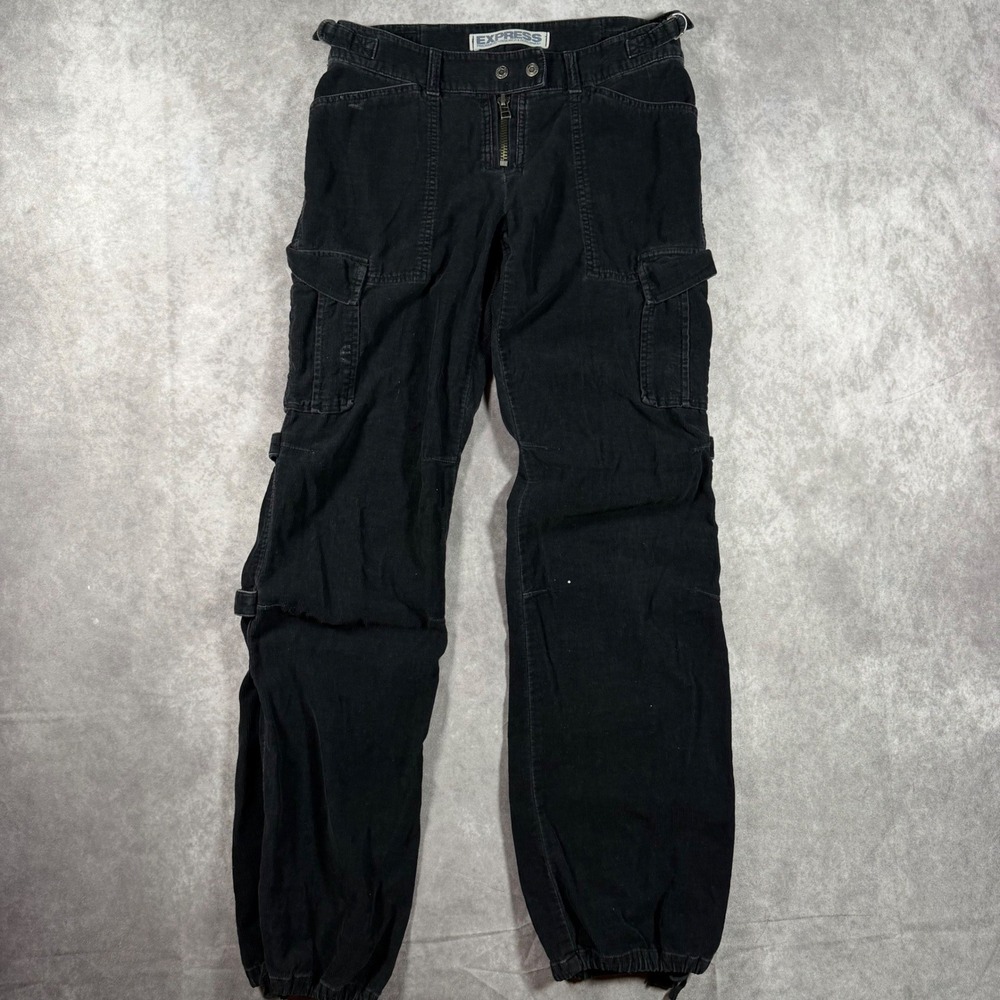 VTG Express Precision Fit Black Corduroy Cargo‎ Pants Womens 6 Y2K Utility Gorp
